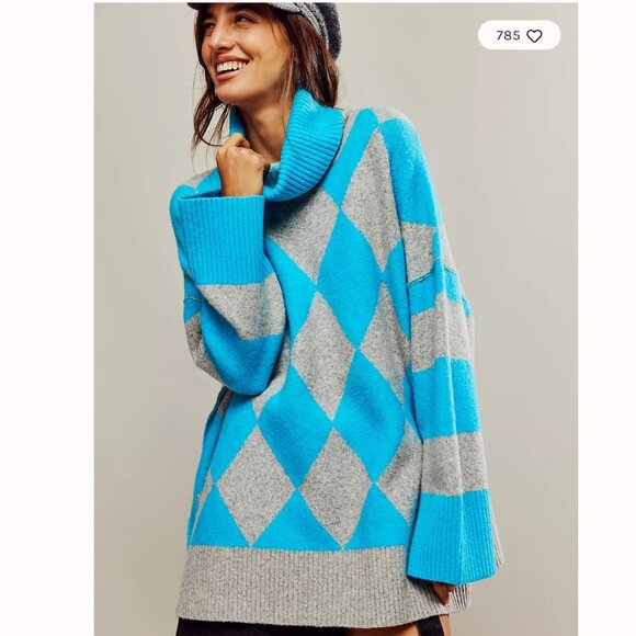 FREE PEOPLE Harley Turtleneck Blue Water World Sweater Size XS NWT - Picture 1 of 10